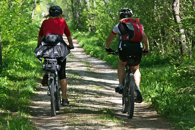 Rowerzyści na rowerze w lesie